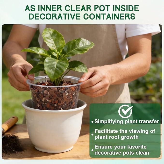 OUPSAUI 35 Pack 4/6/8/10/12 Inch Clear Nursery Pots with Drainage Hole, Clear Large Plastic Pots for Plants, Transparent Variety Seedling Planter for Vegetable Flowers Fruits