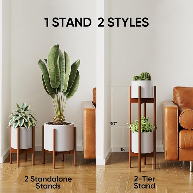 MUDEELA Plant stand dark brown 2 pack or 2 tier and 10" plant saucers 6 pack