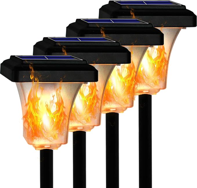 Swingers Solar Lights Outdoor,LED Solar Torch Lights with Flickering Flame | Upgraded 2nd-gen Flame tech,4 Pack Waterproof Outdoor Garden Light for Christmas, Garden, Landscape, Path, Yard, Patio