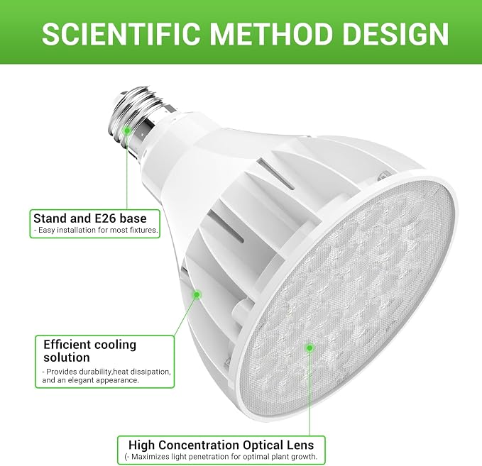 RDJ Bouns Dimmable Led Grow Light Bulb with Remote & Timer, 26W Full Spectrum Plant Bulb for Indoor Plants, Auto On/Off 4/8/12H, Natural White PAR38 Grow Lamp for Succulents, Seeds, E26 Base