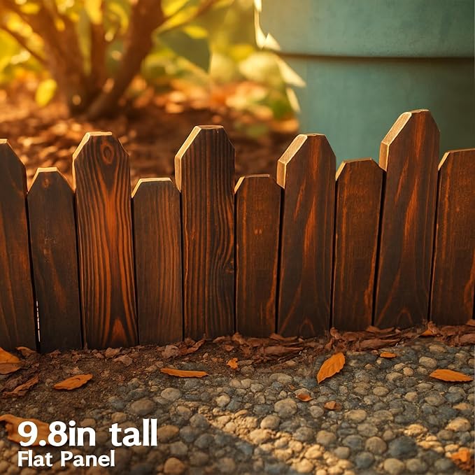 Wood Garden Edging for Landscaping – Half-Round Border Fence for Flower Beds， Pathways & Patio， Natural Decorative Wooden Panels for Garden Landscaping， 7.8in H x 4.0 ft L (6 Pack)
