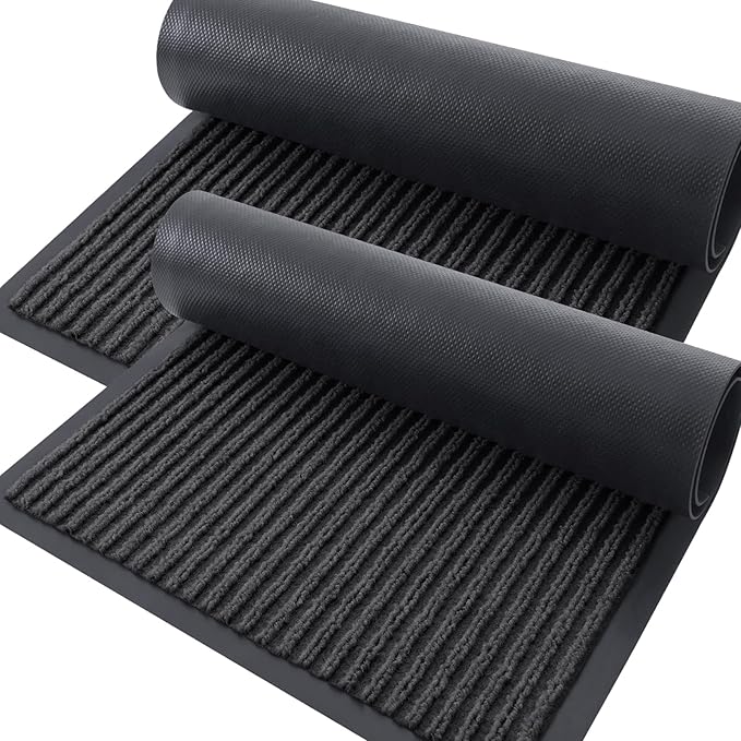 OLANLY Front Door Mat Indoor Outdoor Entrance, 2-Pack 59 x 34 Inch, Waterproof Heavy Duty Doormat, Fade Resistant, Low Profile, Easy Clean Patio Porch Welcome Floor Mats for Entry, Charcoal Grey