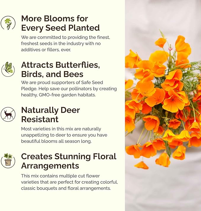 Eden Brothers Deer Resistant Wildflower Mixed Seeds for Planting, 1/4 lb, 120,000+ Seeds with Foxglove, Forget Me Not | Attracts Pollinators, Plant in Spring or Fall, Zones 3, 4, 5, 6, 7, 8, 9, 10
