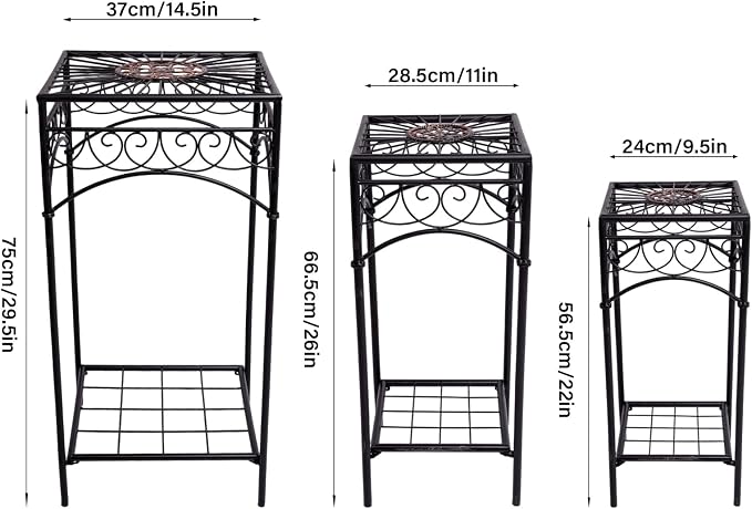29.5-Inch Metal Indoor Plant Stands - 3-Piece Stylish Iron Plant Holder Set for Indoor & Outdoor Use - Durable Flower Pot Stands Perfect for Balcony, Patio, and Home Decoration plant stand set