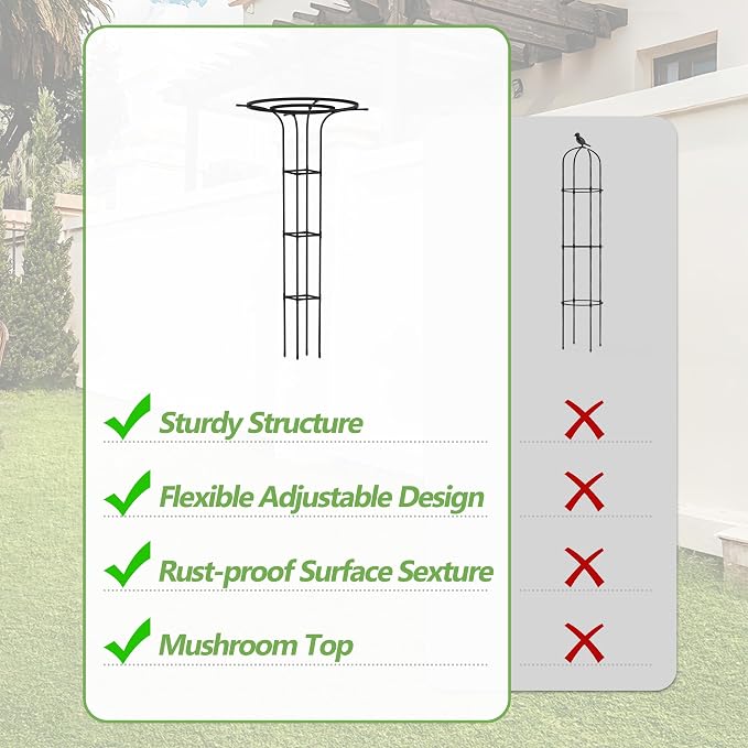 Trellis for Climbing Plants Outdoor, 70.9 Inch Mushroom Top Trellis for Climbing Plants, Metal Plant Support for Potted Plants Climbing Vine Rose Clematis Vegetable Trellis (1 Pack)