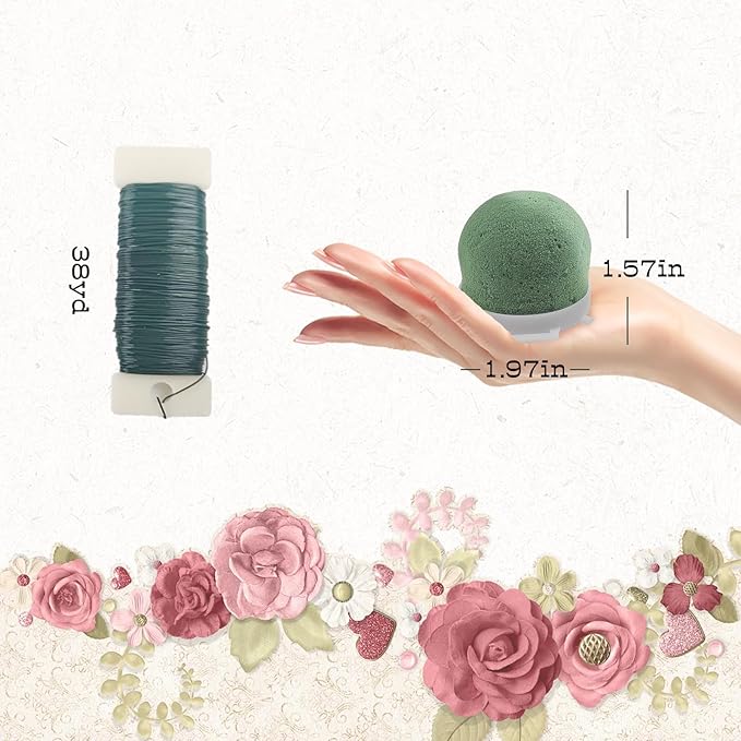 24 Pcs Mini Floral Foam Holder Floral Foam Round with 2 Rolls Green Floral Wire Floral Foam Blocks for Table Wedding Wine Bottle Hat Décor (24)