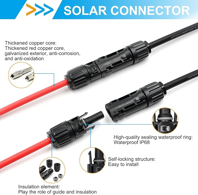 8AWG Solar Panel Connector 10mm2, 1500V IP68 Waterproof 70A PV Plug Tinned Copper Pins,5 Pairs