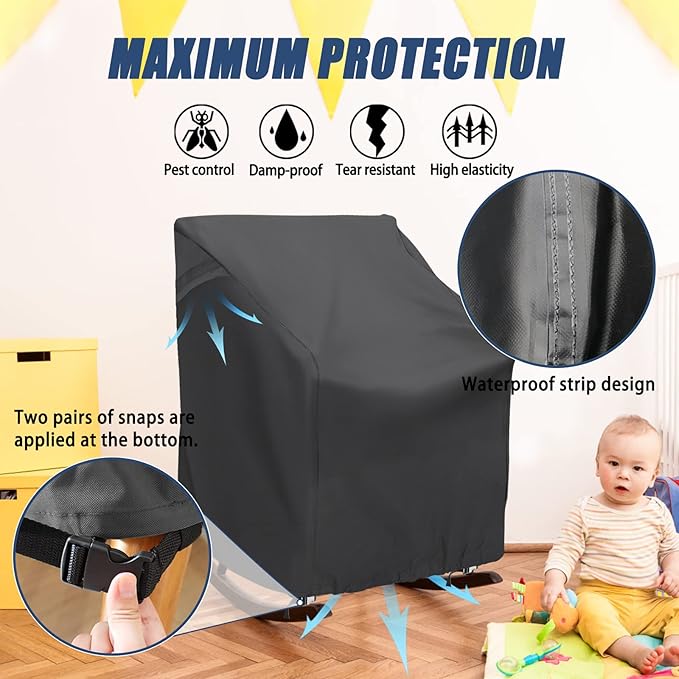 Outdoor Rocking Chair Cover 27.5" L x 32.5" D x 39" H Grey 420D Waterproof Oxford Fabric Production Patio Furniture Rocking Chair Covers (Black-1 Pack)