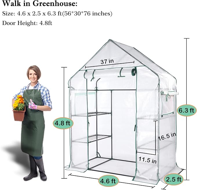 Mini Greenhouse,Greenhouses for Outdoors,Portable Walk in Green House for Garden Plants that Need Frost Protection and Away from Animals(56"x30"x76")-White