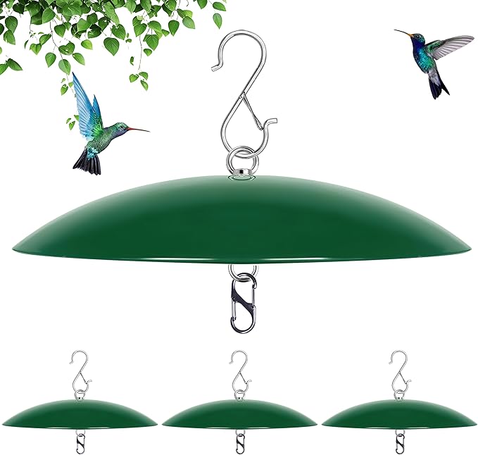 13" Bird Feeder Rain Cover,Bird House Dome,Hummingbird Feeder Guard, Proof for Shepherd's Hook Outdoors,Smart Birds Feeder's Umbrella(Green), 4Pack