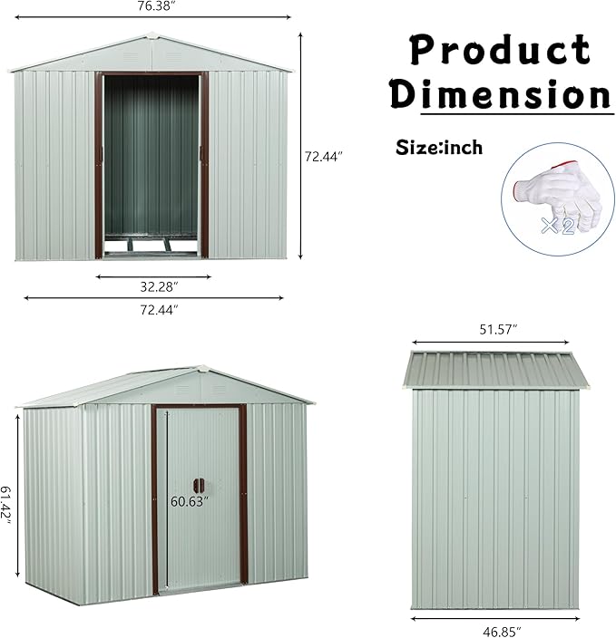 KEIKI 6x5 FT Outdoor Metal Storage Shed with Peaked Roof,Vents and Lockable Door for Garden Yard Lawn