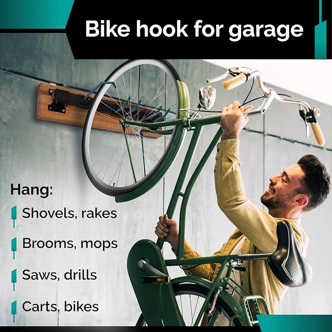 IDL Packaging Industrial Grade 48" Garage Tool Organizer with 6 Hooks and 1 Cart/Bike Rack, 500 lbs Total Holding Weight - for Repair Shops, Warehouses, Storages, and Garages