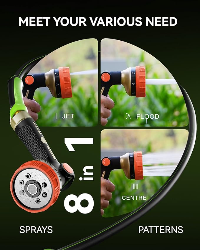 RAINPOINT Hose Sprayer Nozzle Heavy Duty - 2 Pack 8 Spray Patterns Garden Hose Nozzle with Adjustable Flow Control for Watering Plants, Washing Cars,Washing Pets, Thumb Control (2 Packs, Orange)