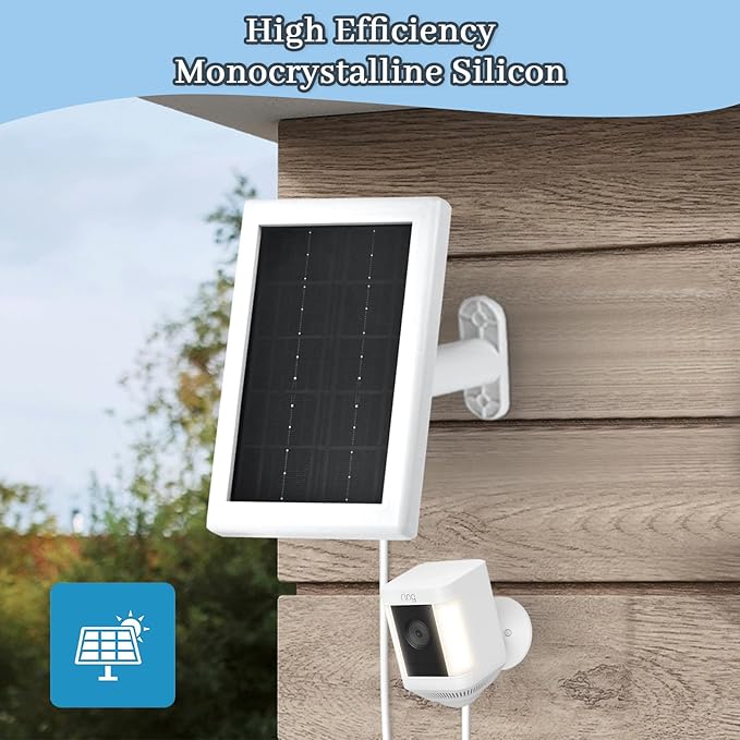 Ring Camera Solar Panel Charger, 5V 3.5W Solar Charger Compatible with Ring Spotlight Cam Stick Up Cam Battery Outdoor Wireless Surveillance Camera, 16.4ft Cable (White, 2 Pack)