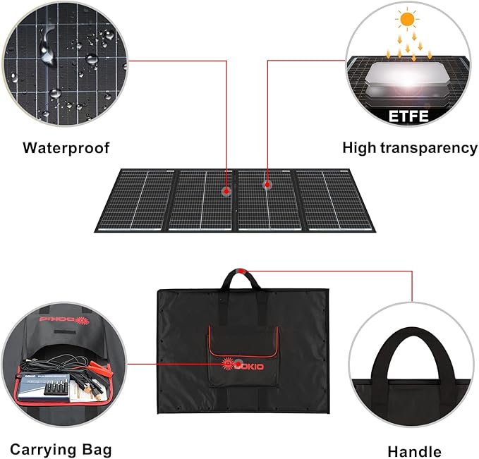 DOKIO 300W 36V Portable Foldable Solar Panel Kit, Compact 19x37in Design 15.21lb with Standalone Controller and USB, Monocrystalline Charger for 22V Batteries, Power Stations, RV Camping Emergency Use