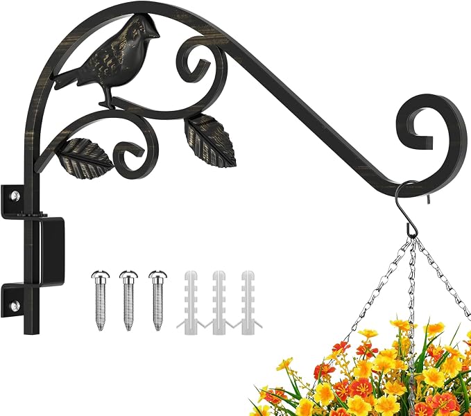 Plant Hangers Outdoor 15.15 inch Swivel Plant Wall Hanger, Sturdy Wrought Iron Hanging Plant Hooks, Hanging Plant Bracket Indoor&Outdoor for Bird Feeders, Planters, Lanterns, Wind Chime 1 Pack