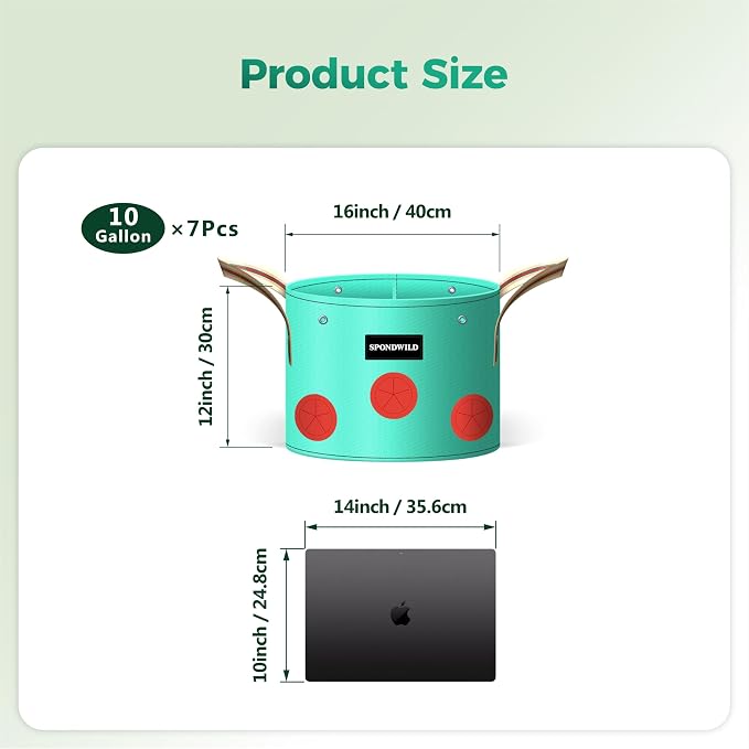 7 Pack 10 Gallon Grow Bags Heavy Duty 180G Thickened PE Plant Pots with 8 Breathable Holes Design