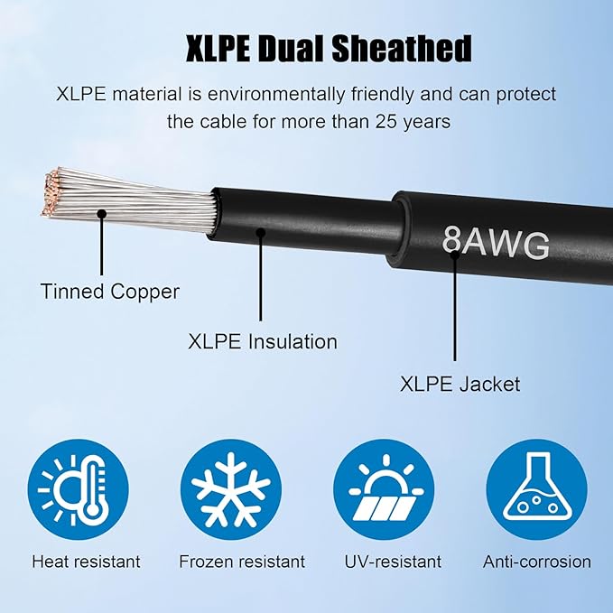 8 AWG Solar Cable 150FT Red + 150FT Black Tinned Copper Wire, 8 Gauge Solar Panel Wire for RV, Automotive, Trailer, Marine, Outdoors