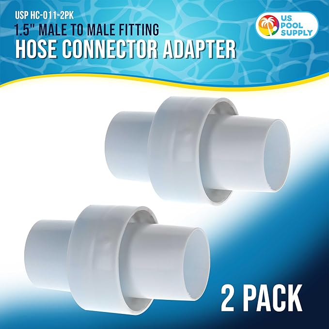 U.S. Pool Supply Hose Connector Adapter, 1.5" Male to Male Fitting, Pack of 2 - Connects Female Cuff Vacuum Hoses, Leaf Canister Conversion Joiner - Replacement, Compatible with Hayward AXV092 Adapter