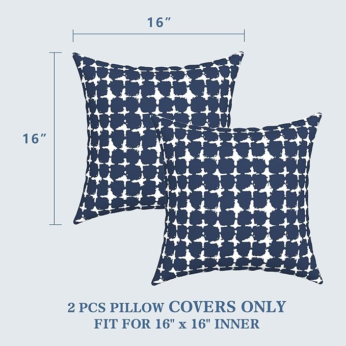 LVTXIII 2 Pack Outdoor Throw Pillow Covers for Patio Furniture, 16x16 Inch Square Pillow Case, Water-Repellent Cushion Covers for Garden, Porch, Sofa, Tie-Dye Navy