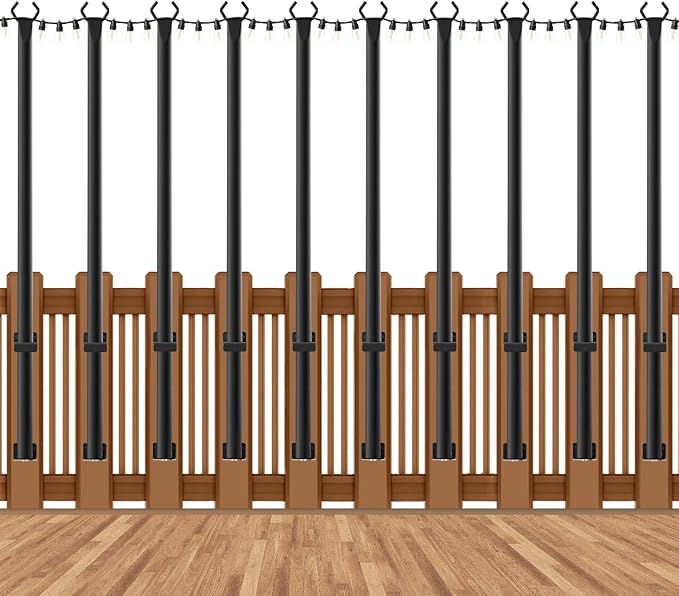 AHRLHR 10 Pack String Light Poles for Deck,5 Ft String Light Poles for Outside with Fixing Clips,Metal Poles for Outdoor String Lights, Hanging Light Poles for Fence Garden Backyard Wall Bistro