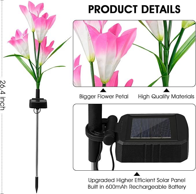 10 Pack Solar Garden Lights Outdoor, 7 Color Changing LED Waterproof Solar Powered Lily Flowers Landscape Lights for Outside Yard, Patio, Pathway Decorative, Décor