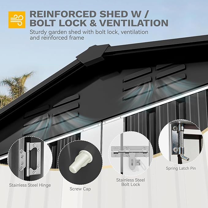 DWVO 7x5FT Outdoor Storage Shelter, Roomy Steel Tool Shed with Secure Entrances & Air Circulation for Patio, Lawn, and Backyard, Ideal for Storing Garden Gear, Lawn Tools, and Bikes, Dark Gray