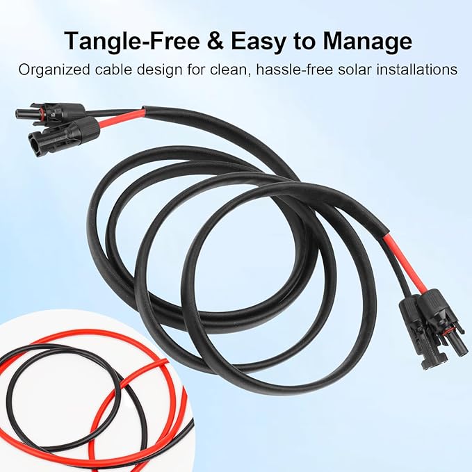 XRDS -RF Solar Panel Cable 50FT, 10AWG Solar Extension Cable with Male & Female Solar Connectors, Flame-Retardant Protective Sleeving Solar Cable, Weatherproof PV Wire for Solar Panel Connection