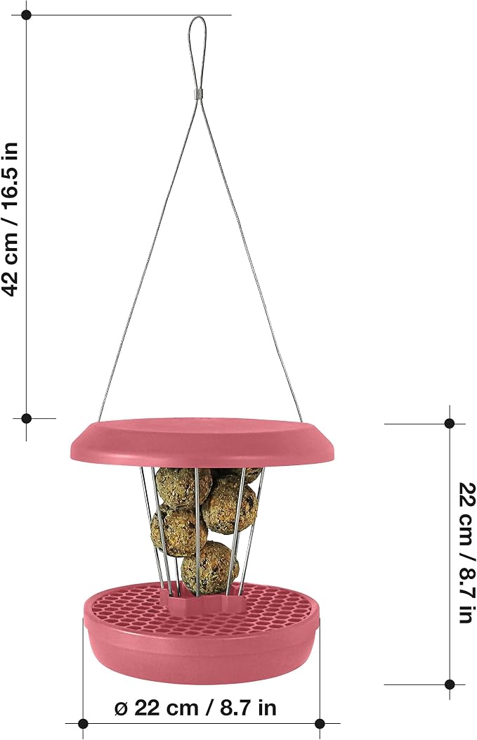 SWISSINNO Bird Feeders - No Mess Fat Ball/Suet Feeder for Outdoors Hanging - Smart Birds Lucerne Spill Proof Wild Cardinal Bird Feeder with Integrated Seed Catcher Tray - Dusty Rose