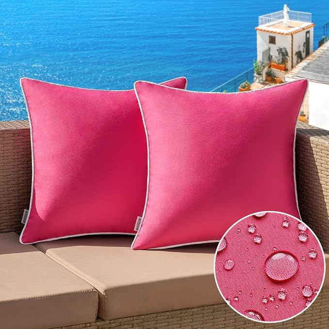 MIULEE Pack of 2 Outdoor Waterproof Pillow Covers Decorative Farmhouse Throw Pillow Covers Square Solid Color Couch Pillow Covers Spring for Patio Tent Bed Sofa Living Room 24x24 Inch Hot Pink