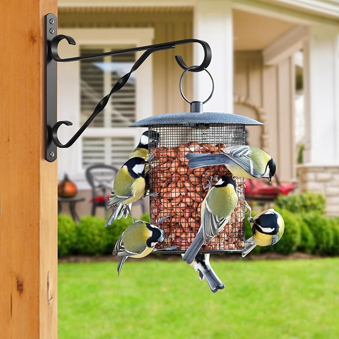 AMAGABELI GARDEN & HOME 4 Pack Hanging Plant Brackets Outdoor 10 inch Metal Fence Wall Plant Hanger Hooks for Hanging Flower Baskets Bird Feeders Lanterns Wind Chimes Rust-Resistant Black