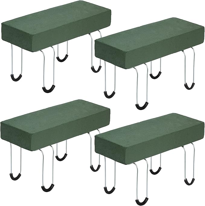 Headstone Flower Saddles, 4 Pcs 12’’ Metal Gravestone Saddles with Floral Foam for Grave Cemetery Headstones Tombstone Decoration (4)