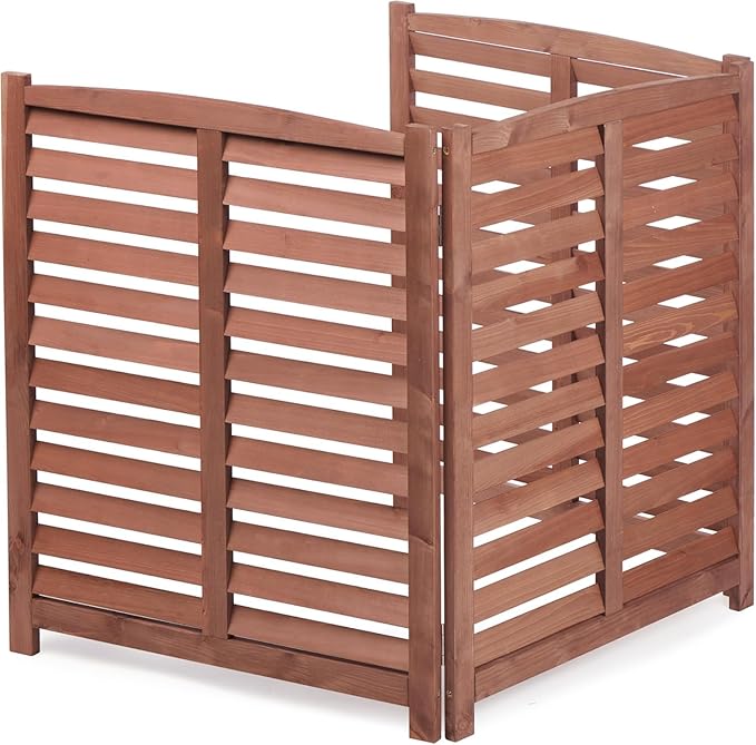 YOPTO 32" W x 38" H,3-Panel Outdoor Air Conditioner Fence,Wooden Outside Wood Privacy Screen,for Pool Equipment Enclosure,Trash Can Enclosures,Air Conditioner,Brown