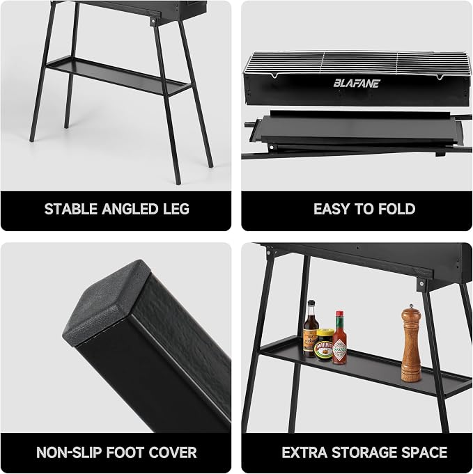 Charcoal Grill, Alloy Steel BBQ Barbecue Outdoor Grilling with Durable Support Frame and Dual Adjustable Vents for Tailgate Patio Beach Backyard(31.6x7.1x5.1 inch), Black