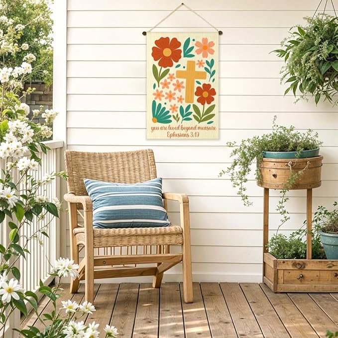 You Are Extremely Loved Garden Flag Double Sided Yard Outdoor Decor 12x18 Inch, Ephesians 3:19 Religious Inspirational Porch Decor Gifts, Christian Vintage Floral Cross Garden Flag