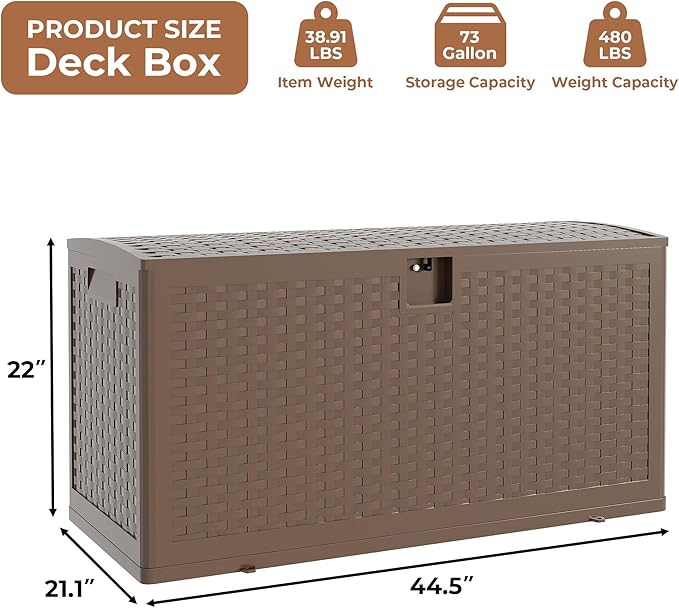 Gallon Patio Storage Box Waterproof Lockable, Outdoor Deck Boxs For Package Delivery, Resin Deck Box Container for Furniture Cushions, Garden Tools, Pool Accessories