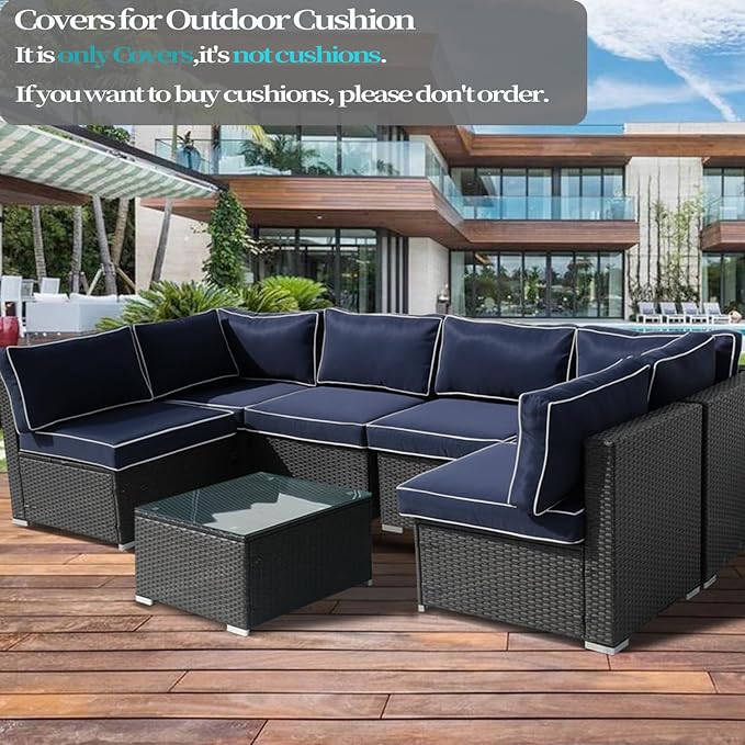14Pcs Outdoor Cushion Covers Replacement Washable w/Zipper for 6-Seaters Sofa Patio Slipcovers Set Seat and Back Covers Only-25.6x25.6x3.9inch