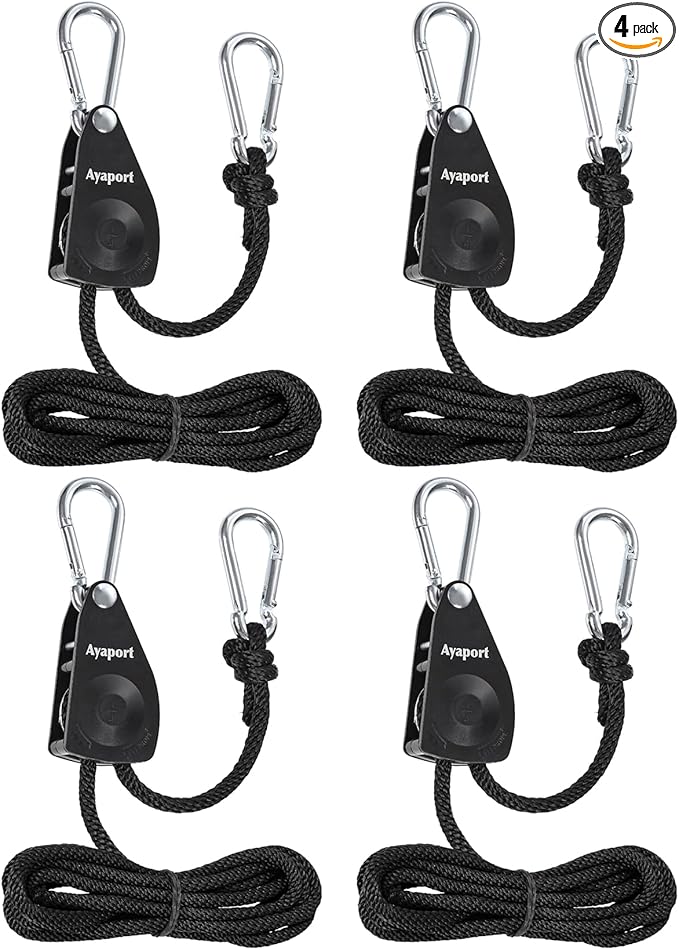 Ayaport Adjustable Rope Hanger Grow Light Hanger, 1/4 Heavy Duty Plant Pulley Rope Tightener Ratchet Tie Down for Kayak, Tarp, Tent Tie Downs, Hanging Plants, Filters, Fans