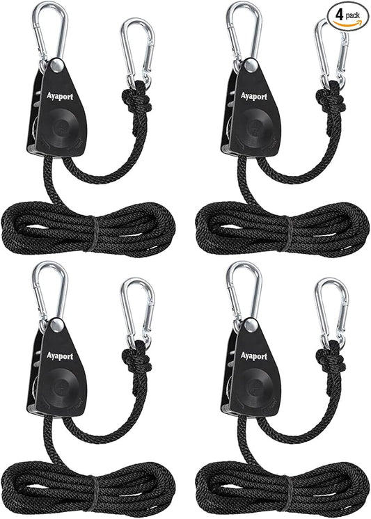 Ayaport Adjustable Rope Hanger Grow Light Hanger, 1/4 Heavy Duty Plant Pulley Rope Tightener Ratchet Tie Down for Kayak, Tarp, Tent Tie Downs, Hanging Plants, Filters, Fans