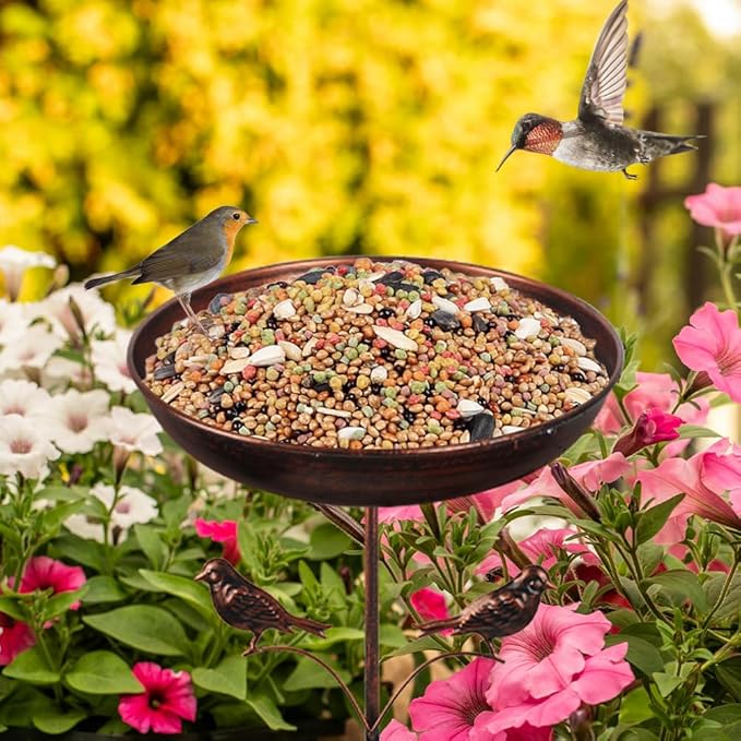 DREAMSOUL 13" Dia Bird Bath with 5 Prong Stake, 34 Inch Tall Bird Bath for Outside Metal Birdbath for Garden Yard Patio