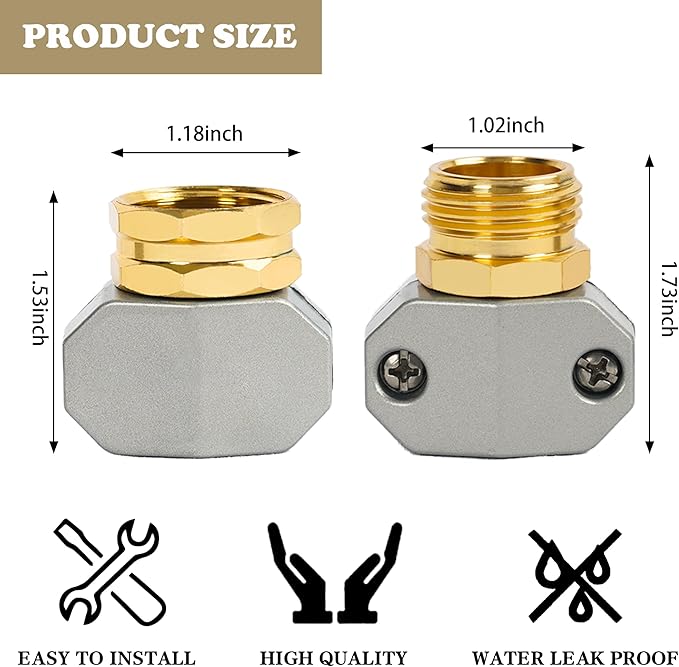 Hourleey Garden Hose Repair Kit, 4 Sets Aluminum Alloy Garden Hose End Mender, Male and Female Water Hose Repair Fittings, Fit 5/8" and 3/4" Garden Hose Connector, with 8 Extra Hose Washers