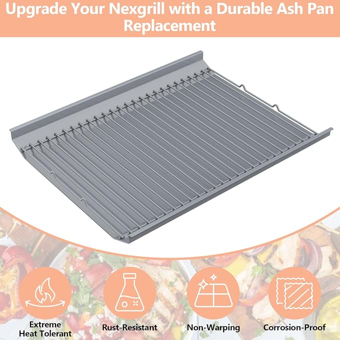 19.2 Inch Ash Pan Replacement Parts for Nexgrill 810-0025 Charcoal Grills, Heavy Duty Steel Gray Coating Ash Pan/Drip Pan for Nexgrill Charcoal 22inch Grills 810-0025,19.2" Drip Pan