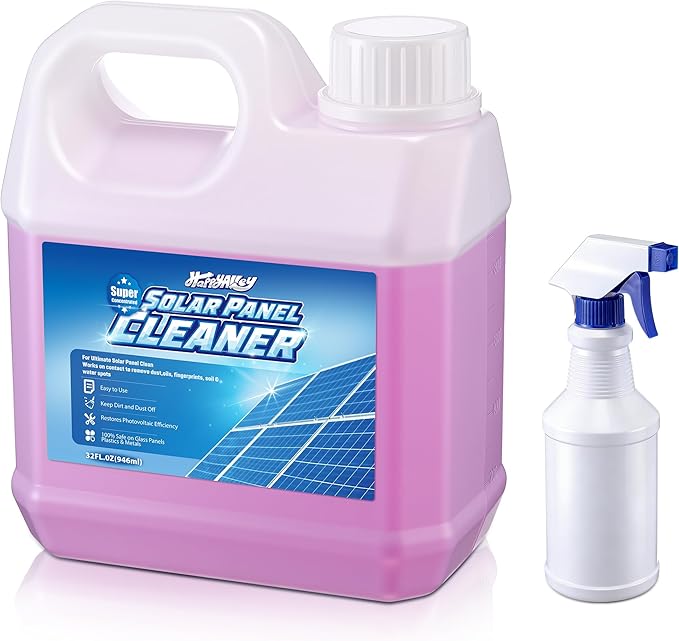 Solar Panel Cleaner 32oz (20X Concentrate, Makes 150 Gallons), Solar Panel Cleaning Fast Evaporating Formula, Includes 500ml Dilution Spray Bottle (Bottle Only), Multi Surface Use
