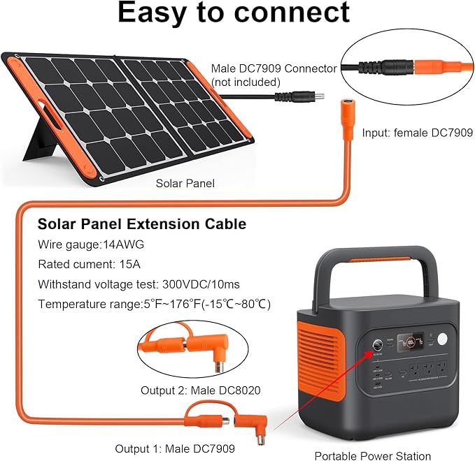 20FT 14AWG DC7909 Solar Panel Extension Cable Compatible with Jackery Solar Generator,Solar Charging Cord Female to Male with DC8020 Power Adapter Suit for Gz Yeti,Anker Jackery Portable Power Station