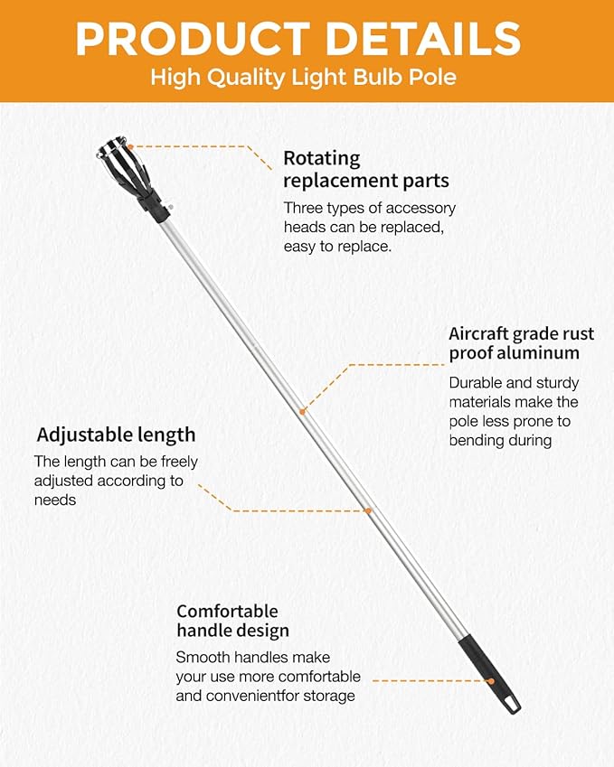Upgraded 12FT Light Bulb Changer for High Ceilings, High Reach Light Bulb Removal Tool with Baskets and Suction Cup and Pole Extension for Recessed Lights and Standard Bulbs