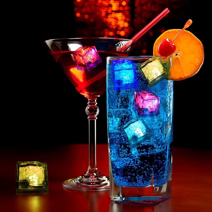 Light Up Ice Cubes, 12/24/60/96 Pack Multi Color Led Ice Cubes for Drinks with Changing Lights, IP67 Waterproof Reusable Glowing Flashing Ice Cube for Club Bar Party Wedding Decor