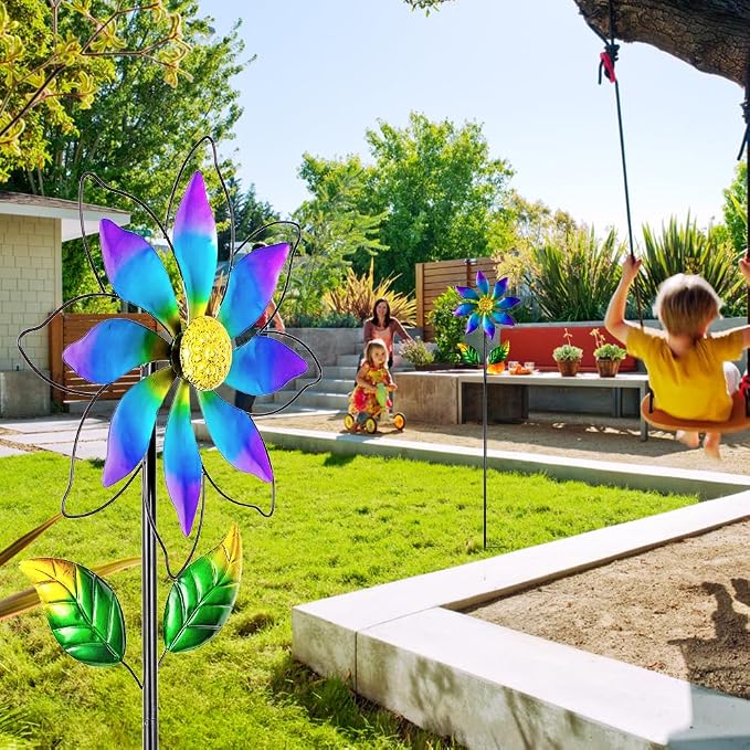 14'' Wind Spinners Outdoor, Flower Kinetic Wind Sculpture & Spinners, Metal Wind Spinners for Yard Garden Patio Decor (Purple)