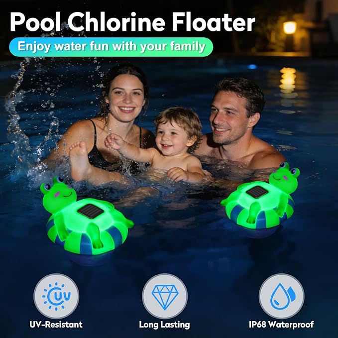 Pool Chlorine Floater for 3 Inch Tablets, Solar Frog Chlorine Tablet Floater with Adjustable Release, Glow in Dark, Large Capacity Floating Chlorine Dispenser for Pool, Hot Tub, Spa (White)