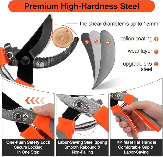 Extendable Tree Pruner, 6.6-16.4ft Telescopic Pole | Pruning Shear, Long Handle Tree Trimmer, Cut & Hold Bypass Clippers