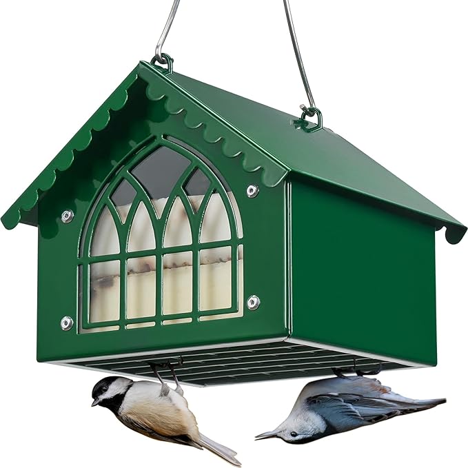 Kingsyard Double Upside Down Suet Feeder with Weatherproof Roof, All Metal Suet Feeders for Outdoors Hanging, Great for Downy Woodpecker Nuthatch Chickadee, Green